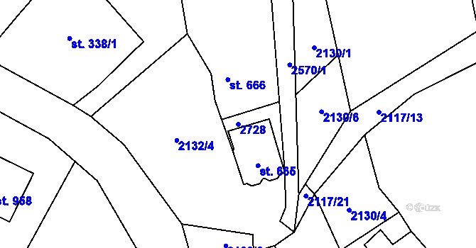 Parcela st. 2728 v KÚ Lučany nad Nisou, Katastrální mapa