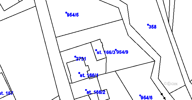 Parcela st. 166/3 v KÚ Lučany nad Nisou, Katastrální mapa