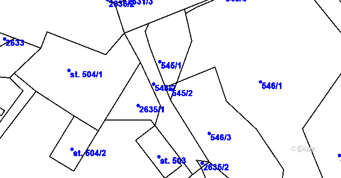 Parcela st. 545/2 v KÚ Lučany nad Nisou, Katastrální mapa