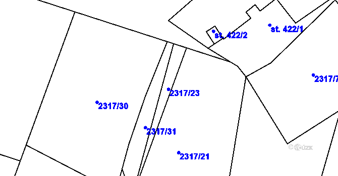 Parcela st. 2317/23 v KÚ Lučany nad Nisou, Katastrální mapa