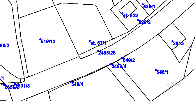 Parcela st. 2456/26 v KÚ Lučany nad Nisou, Katastrální mapa