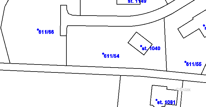 Parcela st. 611/54 v KÚ Lučany nad Nisou, Katastrální mapa