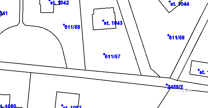 Parcela st. 611/57 v KÚ Lučany nad Nisou, Katastrální mapa