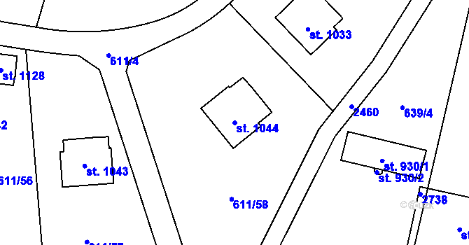 Parcela st. 1044 v KÚ Lučany nad Nisou, Katastrální mapa
