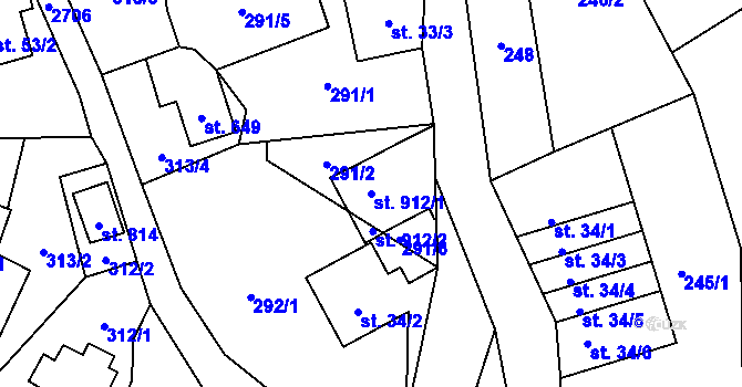 Parcela st. 912/1 v KÚ Lučany nad Nisou, Katastrální mapa
