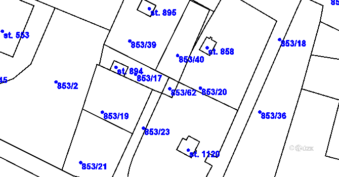 Parcela st. 853/62 v KÚ Lučany nad Nisou, Katastrální mapa