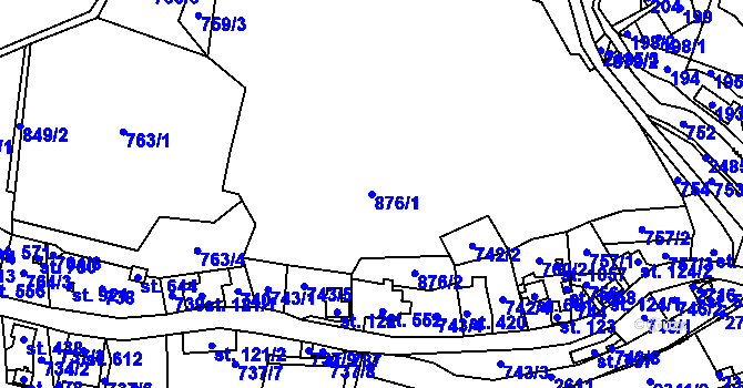 Parcela st. 876/1 v KÚ Lučany nad Nisou, Katastrální mapa
