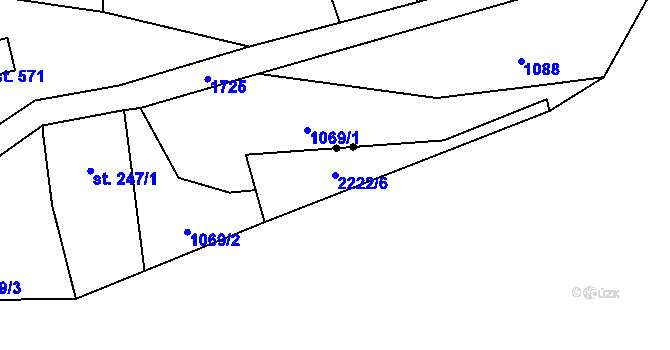Parcela st. 2222/6 v KÚ Lučany nad Nisou, Katastrální mapa