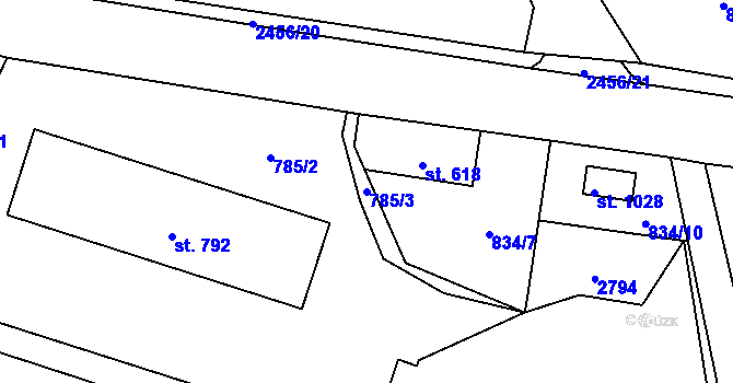 Parcela st. 785/3 v KÚ Lučany nad Nisou, Katastrální mapa
