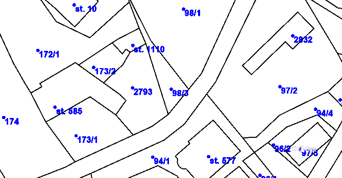 Parcela st. 98/3 v KÚ Lučany nad Nisou, Katastrální mapa