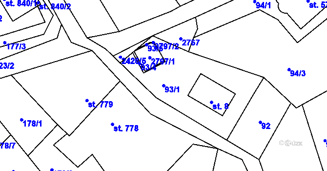 Parcela st. 93/1 v KÚ Lučany nad Nisou, Katastrální mapa