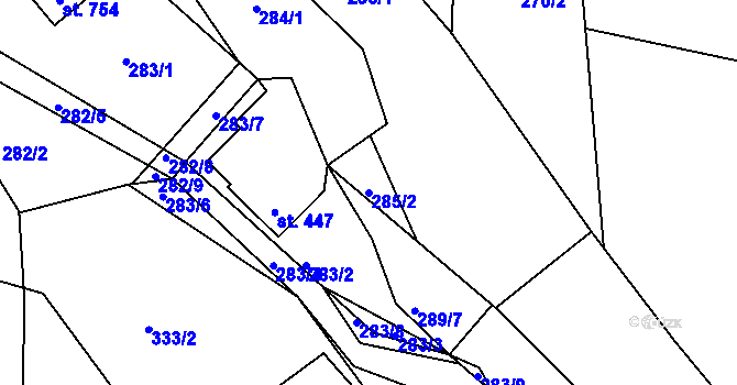Parcela st. 285/2 v KÚ Lučany nad Nisou, Katastrální mapa