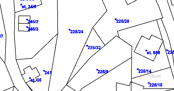 Parcela st. 225/32 v KÚ Lučany nad Nisou, Katastrální mapa