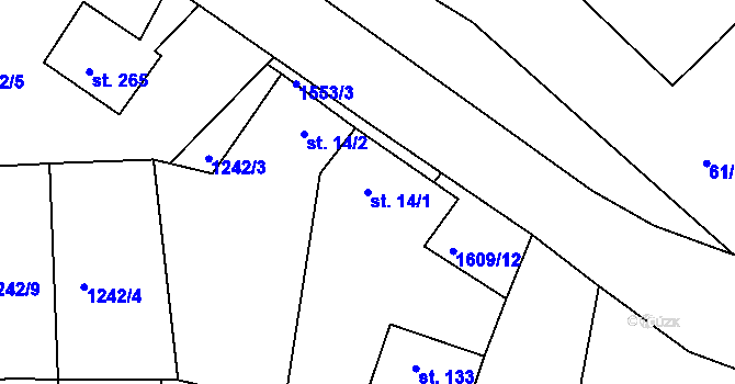 Parcela st. 14/1 v KÚ Lučice, Katastrální mapa