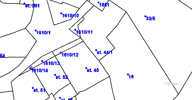 Parcela st. 44/1 v KÚ Lučice, Katastrální mapa