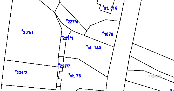 Parcela st. 140 v KÚ Lučice, Katastrální mapa