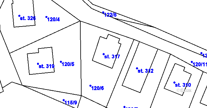 Parcela st. 317 v KÚ Lučice, Katastrální mapa