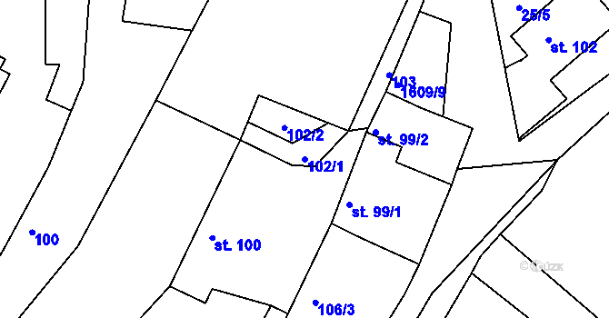 Parcela st. 102/1 v KÚ Lučice, Katastrální mapa