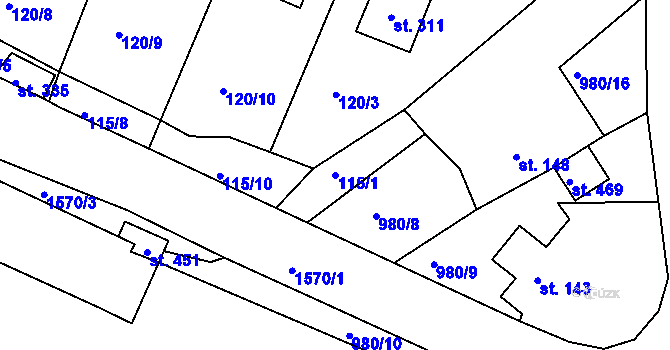 Parcela st. 115/1 v KÚ Lučice, Katastrální mapa