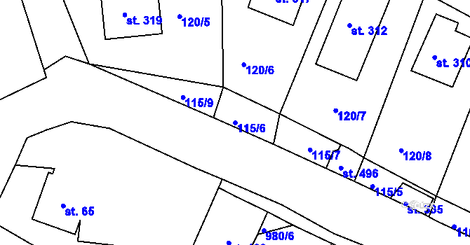 Parcela st. 115/6 v KÚ Lučice, Katastrální mapa
