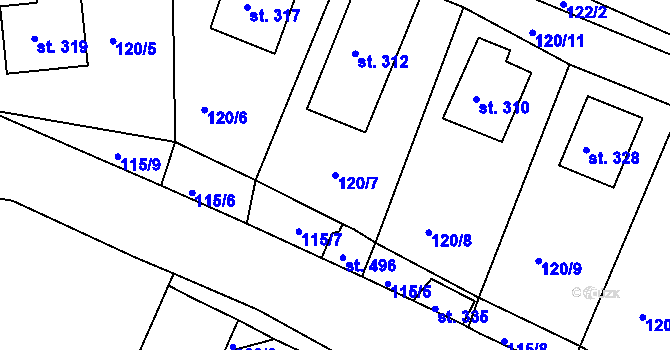 Parcela st. 120/7 v KÚ Lučice, Katastrální mapa