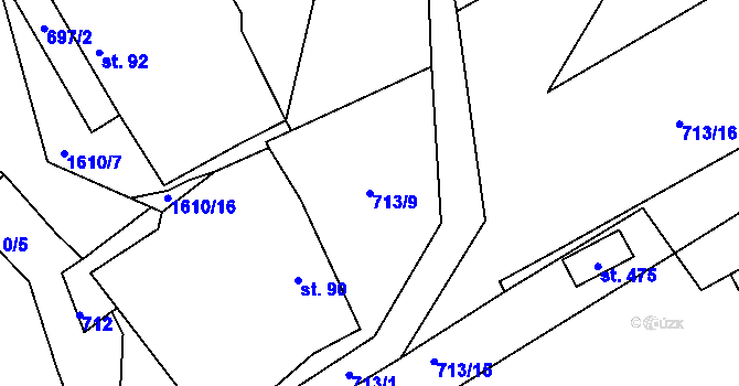 Parcela st. 713/9 v KÚ Lučice, Katastrální mapa