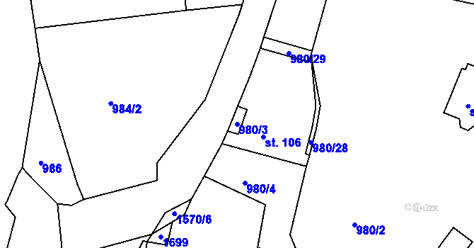 Parcela st. 980/3 v KÚ Lučice, Katastrální mapa