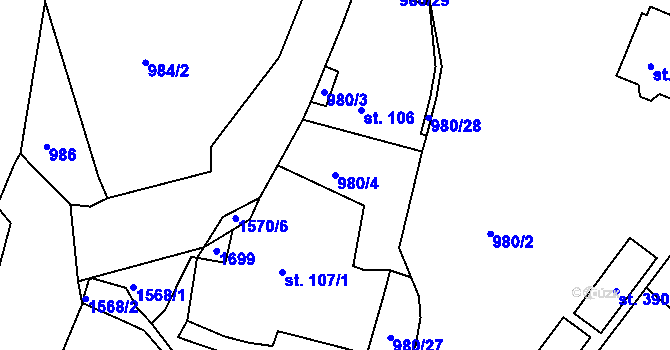 Parcela st. 980/4 v KÚ Lučice, Katastrální mapa