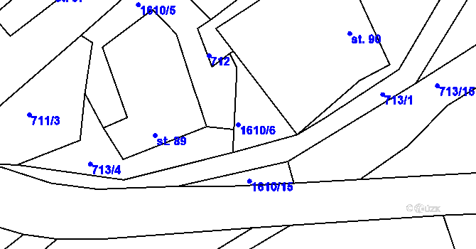 Parcela st. 1610/6 v KÚ Lučice, Katastrální mapa