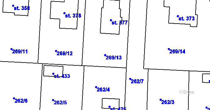 Parcela st. 269/13 v KÚ Lučice, Katastrální mapa