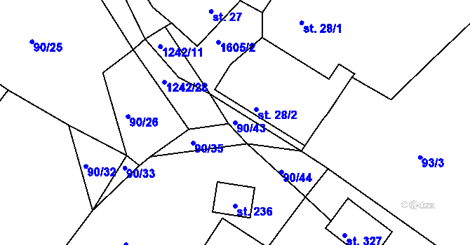 Parcela st. 90/43 v KÚ Lučice, Katastrální mapa