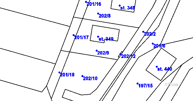 Parcela st. 202/9 v KÚ Lučice, Katastrální mapa