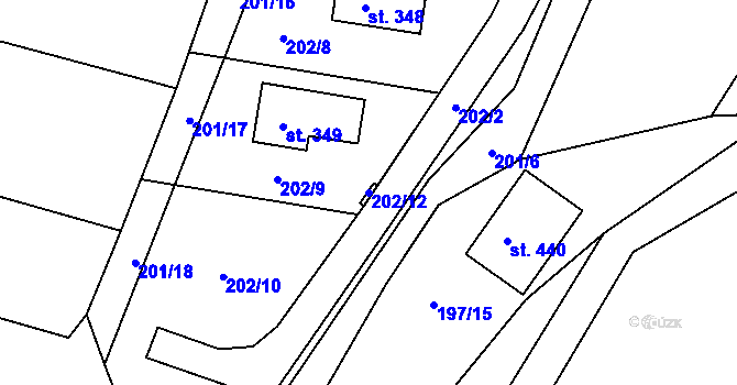 Parcela st. 202/12 v KÚ Lučice, Katastrální mapa