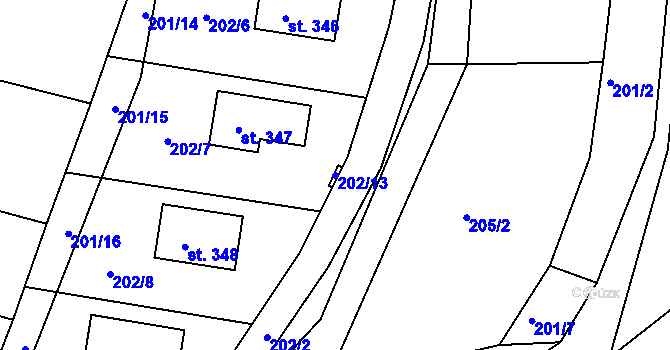 Parcela st. 202/13 v KÚ Lučice, Katastrální mapa