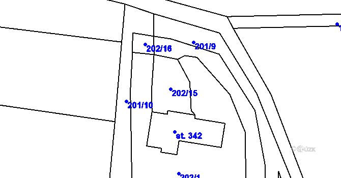 Parcela st. 202/15 v KÚ Lučice, Katastrální mapa