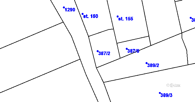 Parcela st. 387/2 v KÚ Lučice u Chlumce nad Cidlinou, Katastrální mapa