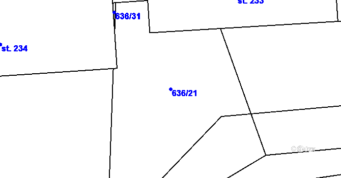 Parcela st. 636/21 v KÚ Lučice u Chlumce nad Cidlinou, Katastrální mapa