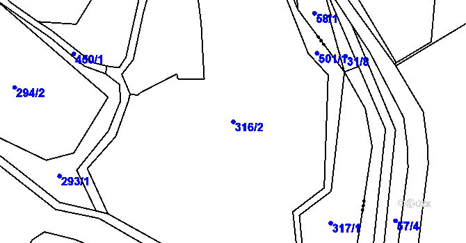 Parcela st. 316/2 v KÚ Lučina u Tachova, Katastrální mapa