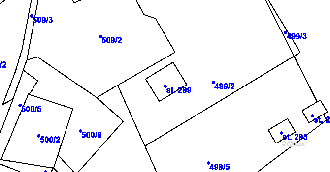 Parcela st. 299 v KÚ Milíře u Tachova, Katastrální mapa