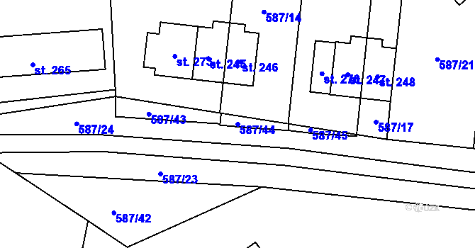 Parcela st. 587/44 v KÚ Milíře u Tachova, Katastrální mapa