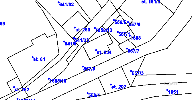 Parcela st. 234 v KÚ Milíře u Tachova, Katastrální mapa