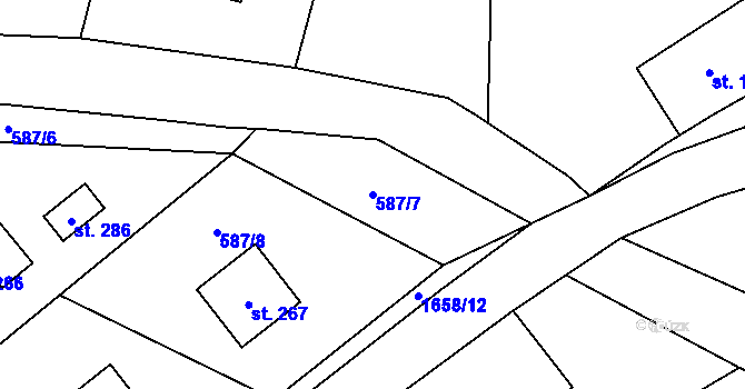 Parcela st. 587/7 v KÚ Milíře u Tachova, Katastrální mapa
