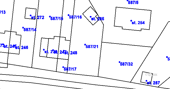 Parcela st. 587/21 v KÚ Milíře u Tachova, Katastrální mapa