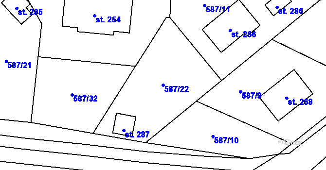 Parcela st. 587/22 v KÚ Milíře u Tachova, Katastrální mapa