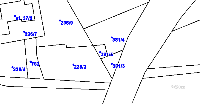 Parcela st. 381/5 v KÚ Obora u Tachova, Katastrální mapa