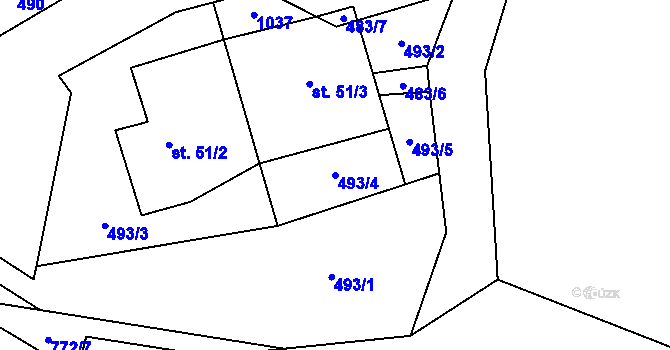 Parcela st. 493/4 v KÚ Obora u Tachova, Katastrální mapa