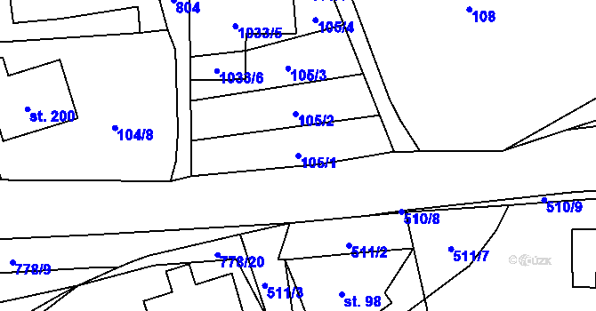 Parcela st. 105/1 v KÚ Obora u Tachova, Katastrální mapa