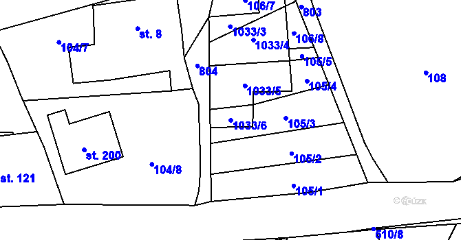 Parcela st. 1033/6 v KÚ Obora u Tachova, Katastrální mapa