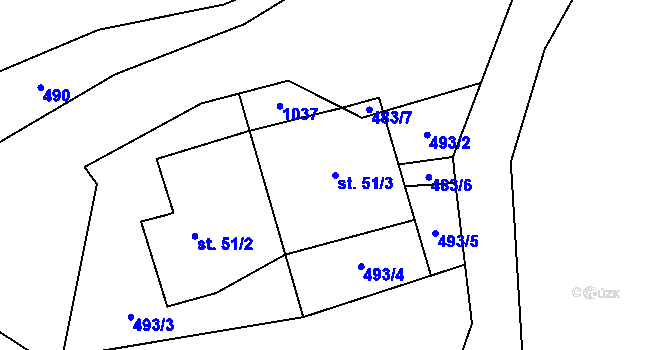 Parcela st. 51/3 v KÚ Obora u Tachova, Katastrální mapa