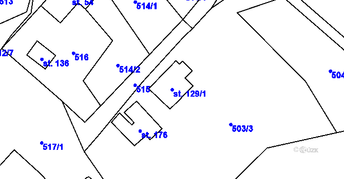 Parcela st. 129/1 v KÚ Obora u Tachova, Katastrální mapa